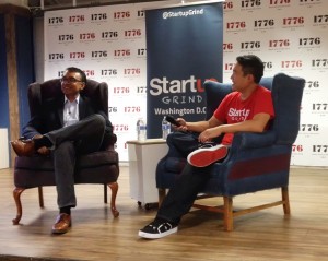 Startup Grind DC MicroStrategy co-founder Sanju Bansal (l) and Startup Grind DC director Brian Park (r).